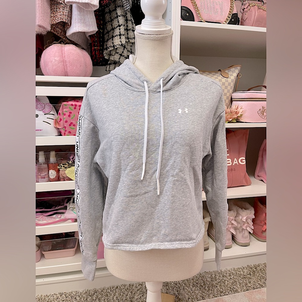 Under Armour Womens Cropped Sweatshirt Hoodie Gray Pullover Loose Long